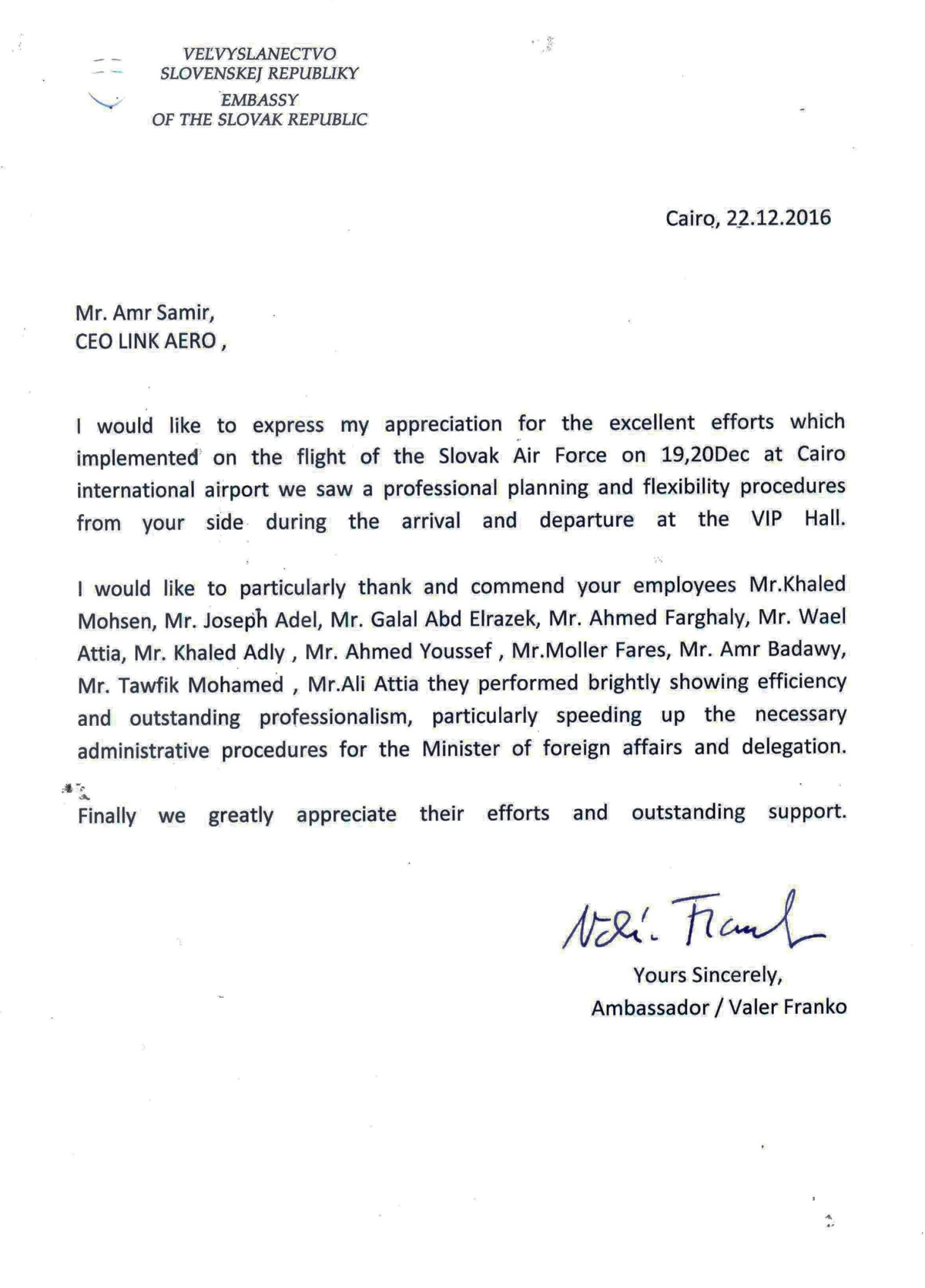 Letter from the Ambassador — Embassy of the Slovak Republic